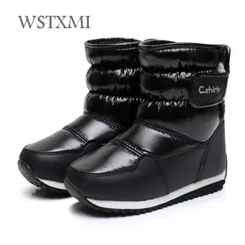 

Winter Kids Boots Fashion Waterproof Mid-Calf Baby Girls Snow Boots for PU Leather Warm Plush Children Shoes Rubber Boys Boots