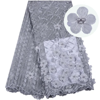 

Latest Gray Color Lace Fabrics Embroidered African 3D Flowers French Lace Fabric 2019 African Net Lace Fabric For Wedding 1543
