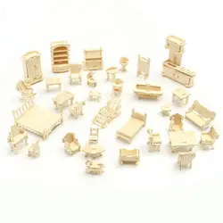 34 шт./компл. 3D деревянный миниатюрный головоломка кукольный домик мебель модель мини игрушки-головоломки для Детский подарок M09