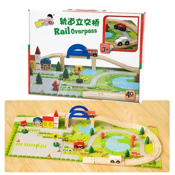 

HobbyLane Children Wooden Rail Overpass Train Track Overpass Track Toy Wood Disassembly Toy
