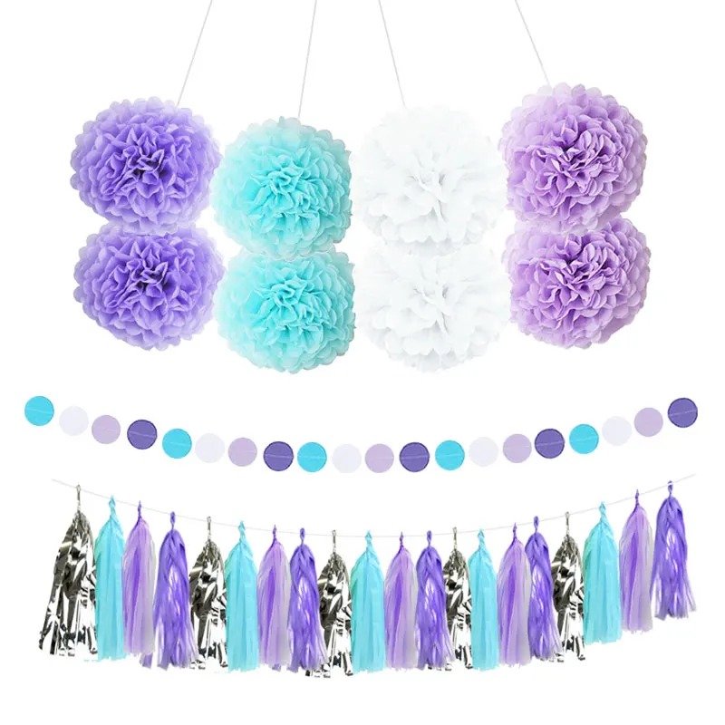 Economici Nicro 13 pz Misto Luce Viola Blu Bianco Del Partito Del Tessuto Fiori di Carta Nappa Ghirlanda FAI DA TE Battesimo Decorazioni della Festa Nuziale # set05