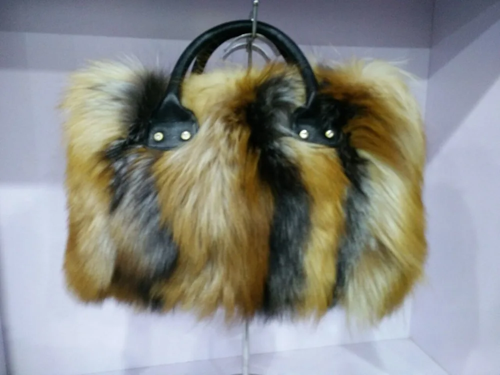 Buy High quality women's handbag natural fox fur