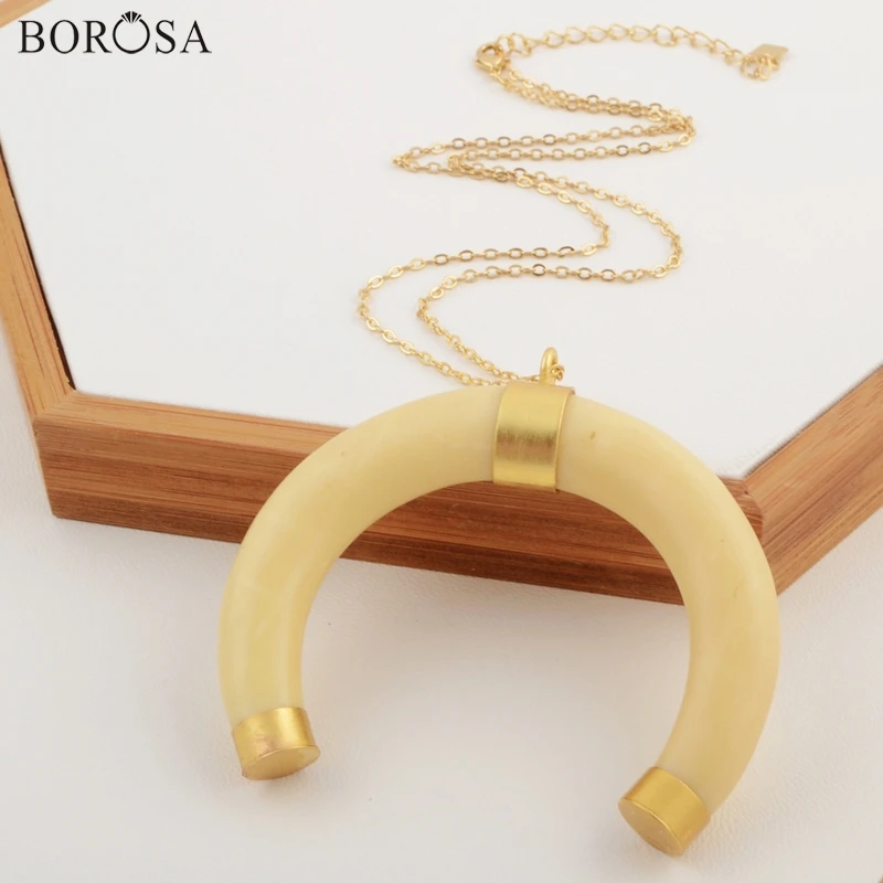 BOROSA 1 шт большой бычий рог золотой окунутый Желтый Смола Шарм кулон для ожерелье с