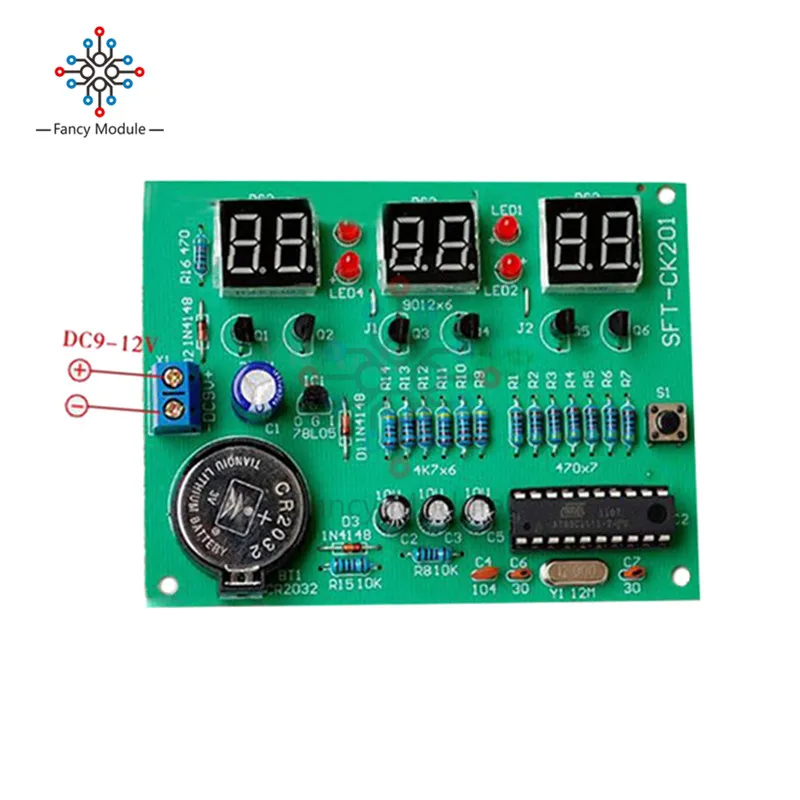 Наборы для самостоятельной сборки AT89C2051 электронные часы цифровая трубка светодиодный дисплей электронные компоненты и детали модуля DC 9 V-12 V