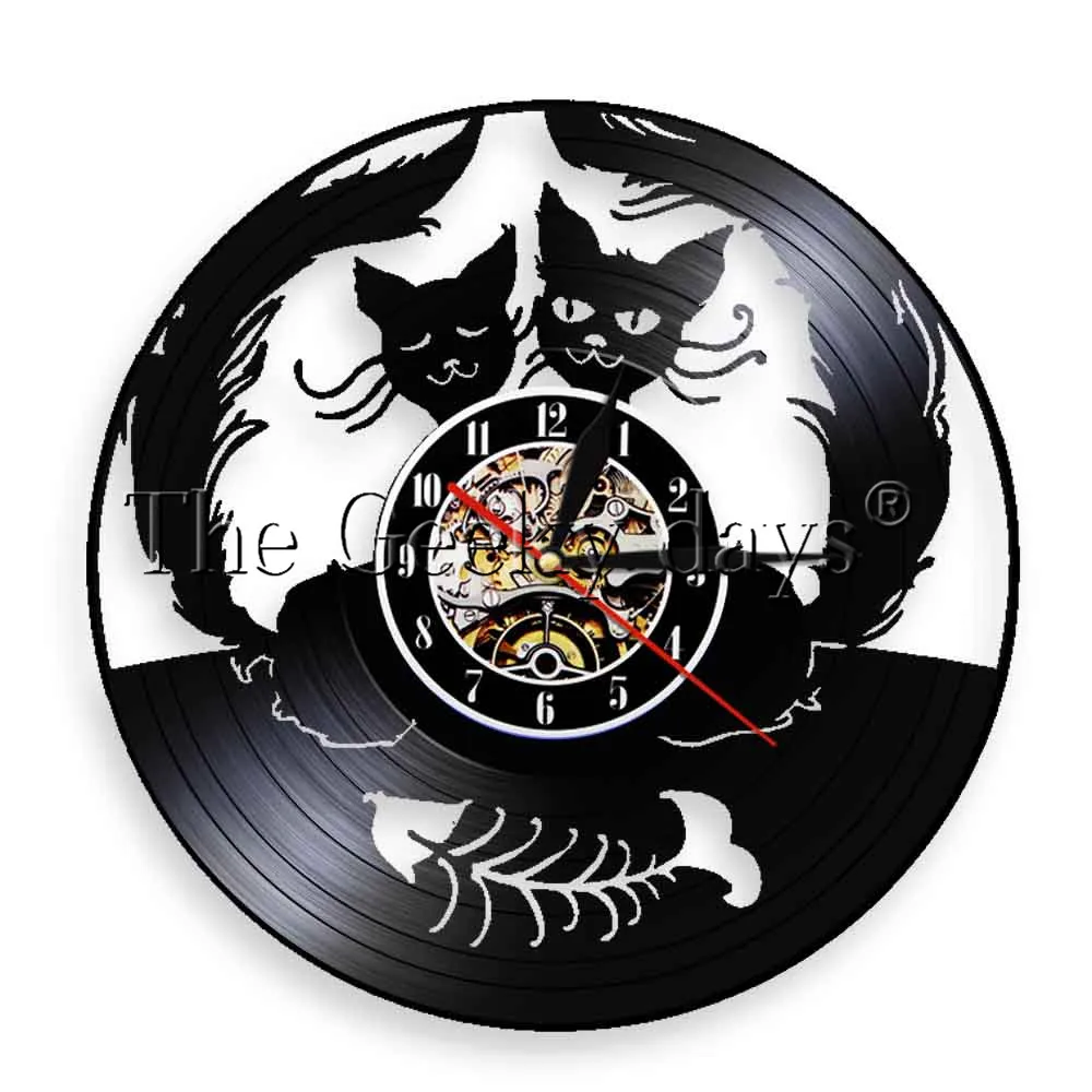 

1Piece Cats in Love Led Wall Clock Kitty Cat Pet Night Lights Animals Vinyl Record Clock Illustrations Art Vintage Clock