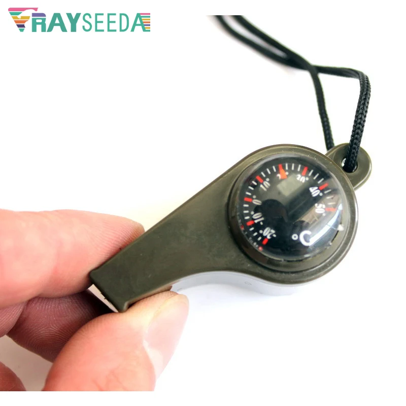 Rayseeda المحمولة الطوارئ صفارة إنقاذ متعددة الوظائف 3 في 1 التخييم الحبل صافرة مع بوصلة و ميزان الحرارة ل في الهواء الطلق
