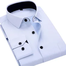 Осенняя Новая мужская рубашка с длинным рукавом, однотонная/полосатая рубашка с отложным воротником, Мужская офисная деловая саржевая Повседневная рубашка