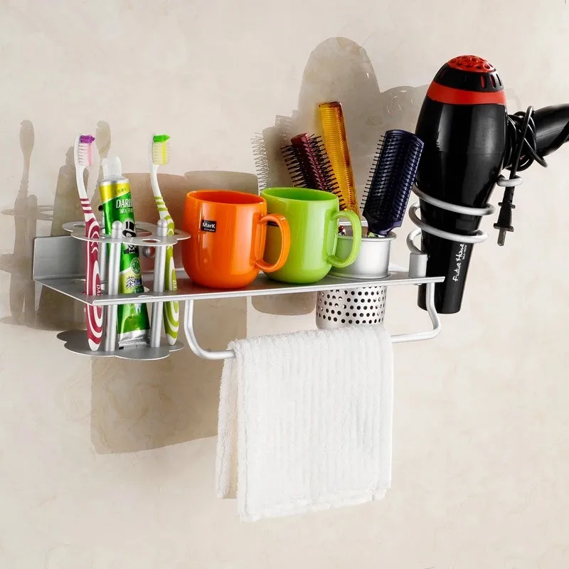 Space aluminum Bathroom shelf with toothbrush holder with single cup