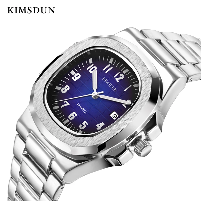 

KIMSDUN Men's Stainless Steel Square Fashion Luxury Simple Stainless Steel Quartz Watch Date Men Wrist Watch Relogio Montre