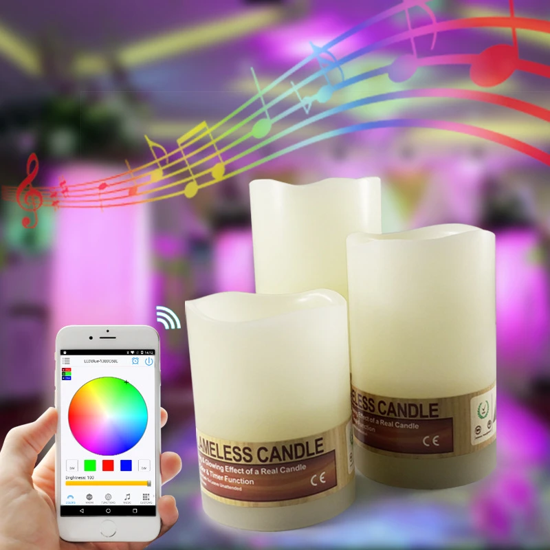 Smart Bluetooth Candle LED Light Candle without Flame Remote Wireless
