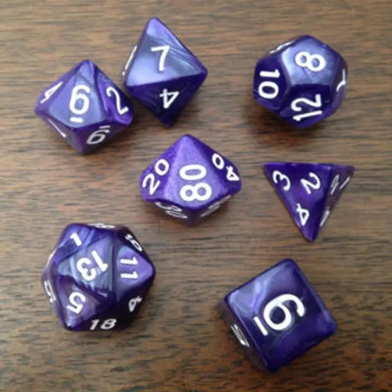 

7Pcs Multi-Sided Dice With Pearlized Effect D4,6,8,10,10%,12,20 dice sets ,RPG Dungeons and Dragons Game Dice