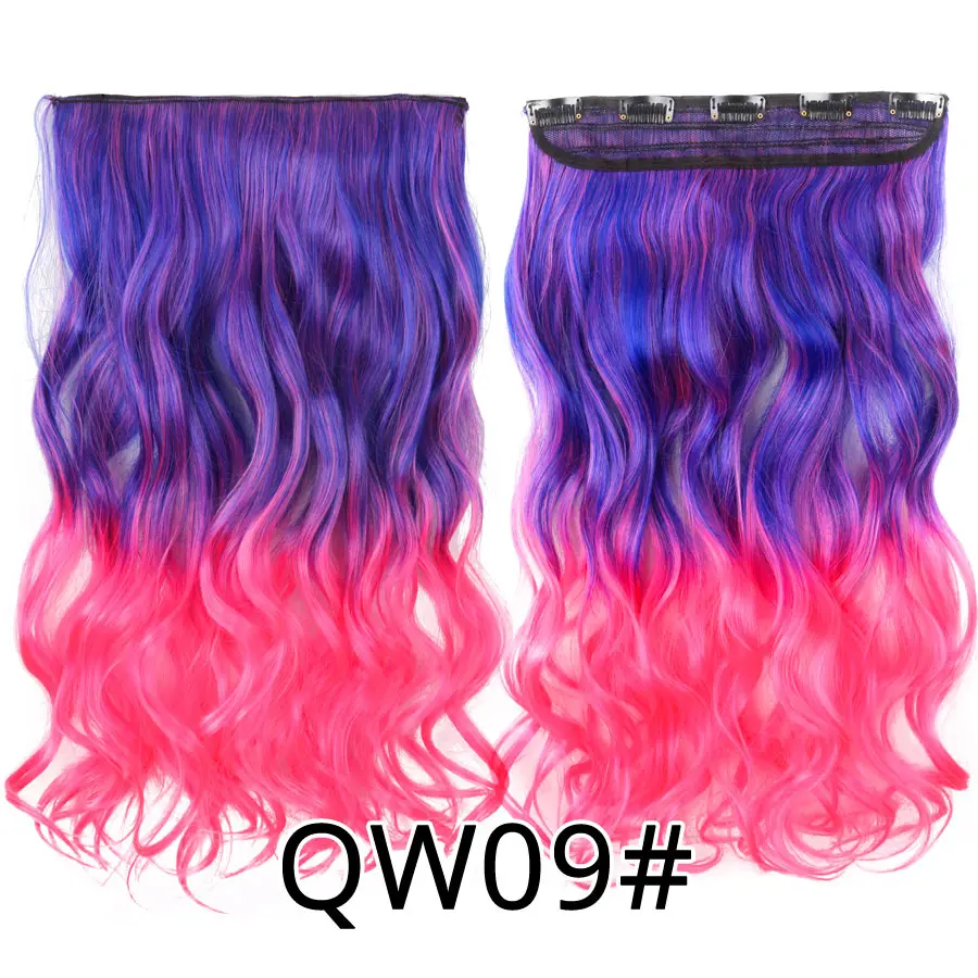 Alileader, волосы на заколках, Омбре, розовый, блонд, женские волосы, фиолетовые, накладные волосы, 20 дюймов, длинные волосы для наращивания, накладные синтетические волнистые волосы на заколках - Цвет: QW09