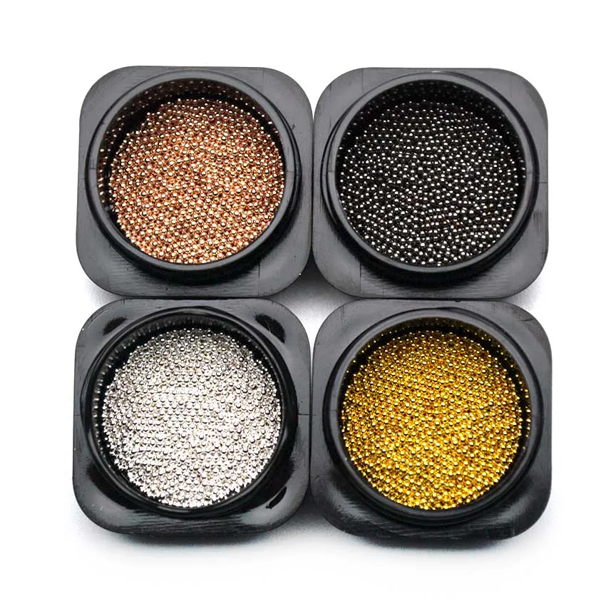 0.8 مللي متر 3D المعادن الكافيار الخرز لمسمار خرز دقيق الحجم الفولاذ المقاوم للصدأ رسومات أظافر الذهب الفضة مسمار الخرز زينة ترصيع 4SMJZ2079