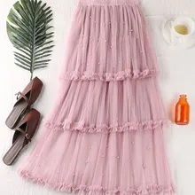 Новое поступление, Весенняя многослойная юбка с бусинами Милая плиссированная юбка Феи длинная фатиновая юбка 4 цвета