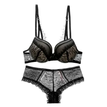 

Underwire Lace Bra Set Women Lingerie Green Blue Black Bralette Set Sexy Panties Underwear Women Transparent Bra and Panty