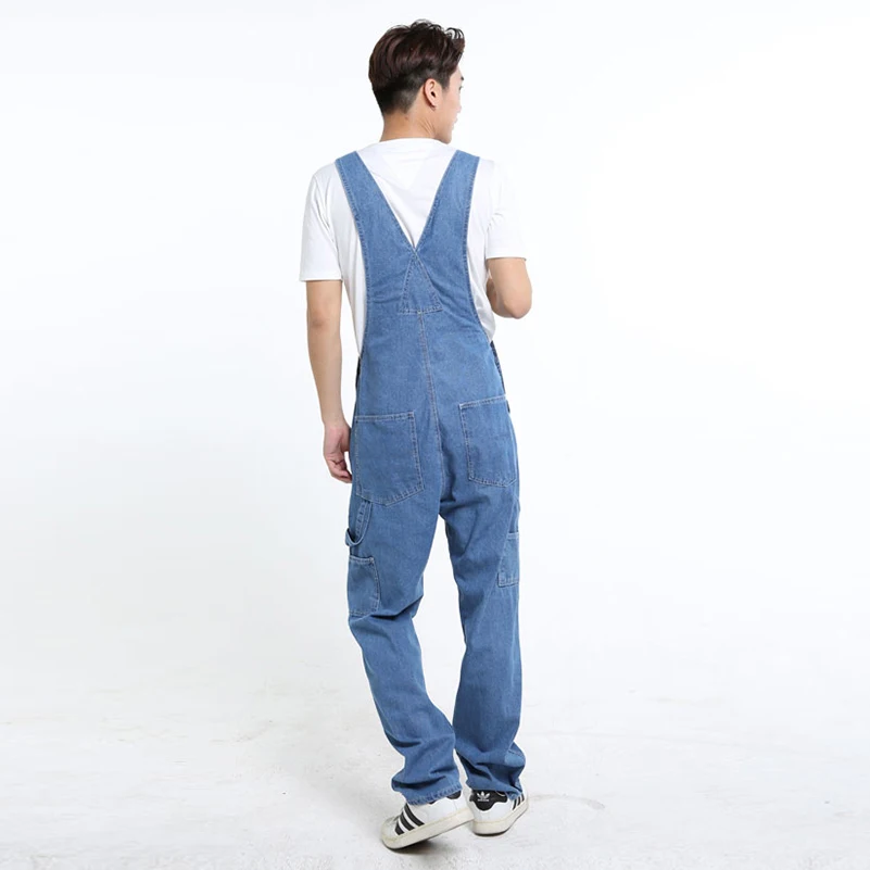 

2018 Fahsion Men's Casual Loose Pocket Overalls Comfortable Denim Jumpsuits Plus Big Size Jeans for Man Blue Pants