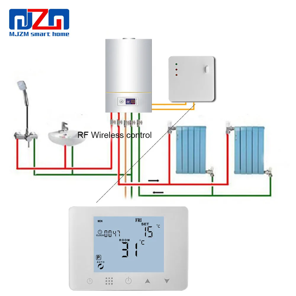 MJZM 433 МГц беспроводной газовый котел термостат RF контроль 5A настенный котел нагревательный термостат AAA батареи питание термостат