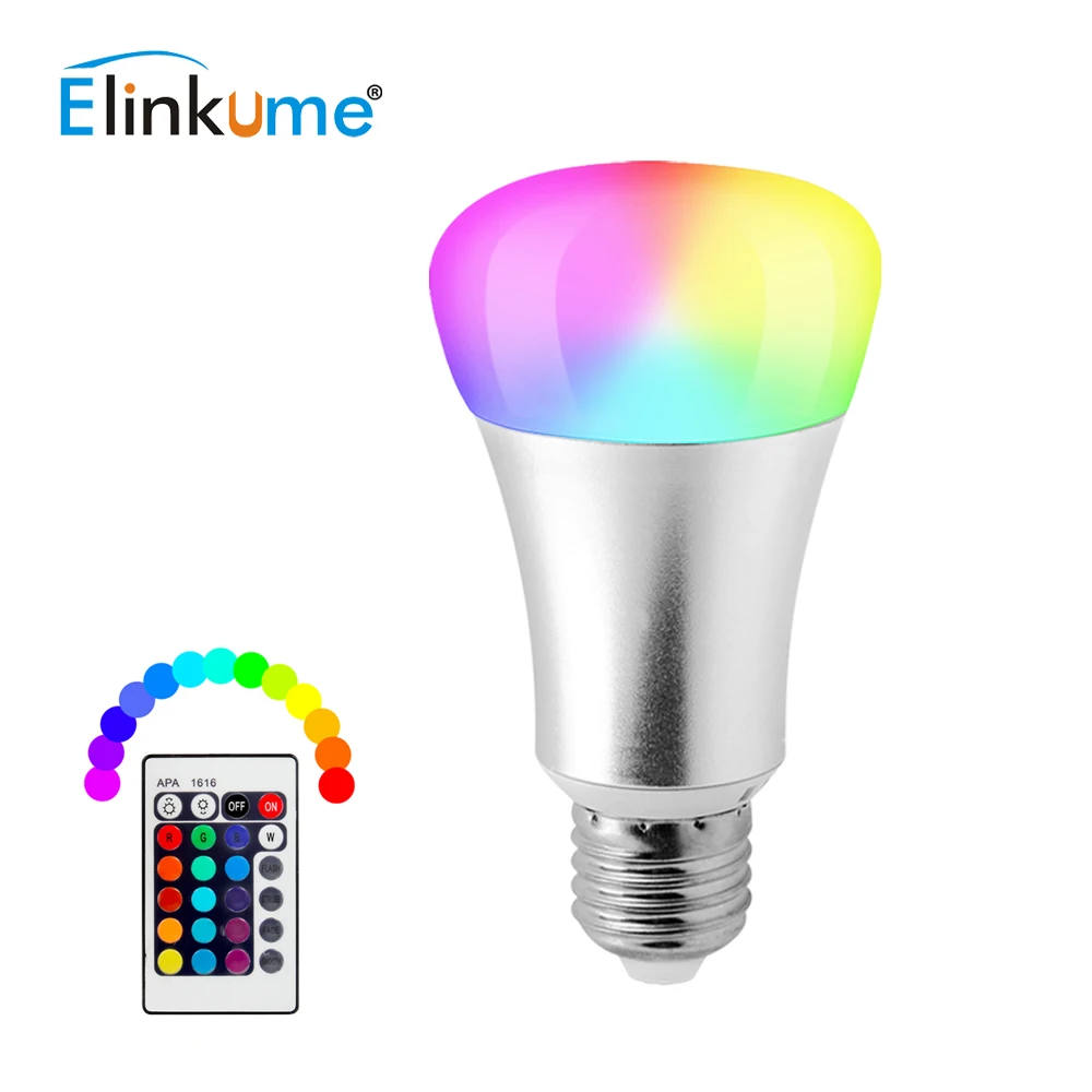 

Elinkume Powerful E27 10W LED Colorful Light Bulb AC85-265V Dimmable Remote Control LED Spotlight Smart Milight RGB Color Lamp