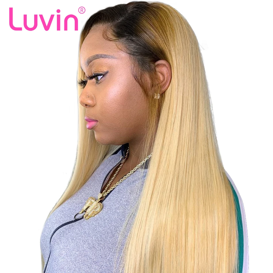 

Luvin 613 blonde Lace Front Wig Straight Brazilian Remy Human Hair Ombre T1B/613 Lace Frontal Wigs For Women Long Full Wig
