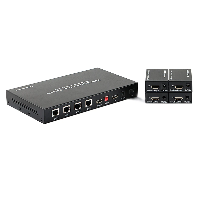 TreasLin 4 Way 1080P HDMI Extender over Cat5e Cat6 LAN Cable Up to 60M HDMI Transmitter