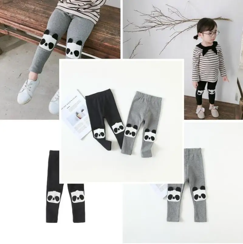 Фото 2019 Baby Girls Clothes Cartoon Panda Leggings Cotton Child Pants for Girl Grey Black Kids Teenager Trousers Warm | Детская одежда и