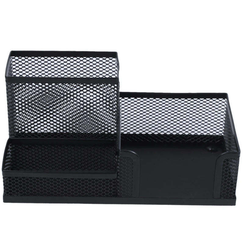  Students Office Desk Mesh Style 3 Compartments Metal Pen Holder Black