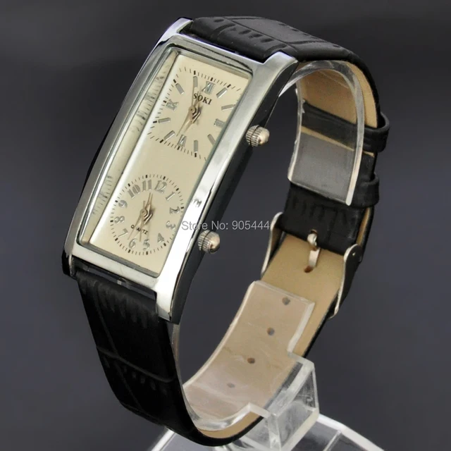 Beige Cadran Robe Double Time Femmes Double Fuseau Horaire Quartz Dames En Cuir Bracelet Montre