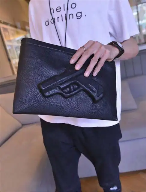 Vlieger & Vandam - Clutch Gun Black, embossed leather gun bag