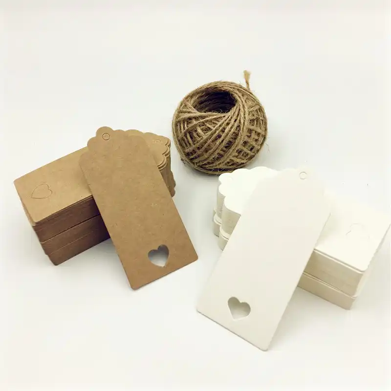 Kraft Paper Tags 7 x 4cm 100PCS White Scallop Label Blank Cards Handmade Hang Label Gift Cards with Small Hole Wedding Birthday Party Favour Label Price