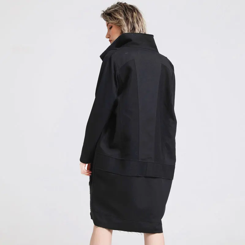 Manteau Veste A0az40 Plots Femme Patchwork Irrégulière Casual Vêtements 16008 Long Spliced Automne Femelle A0a Pour Porter Coton FxfYwqfSE