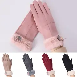 Новые модные женские туфли теплые перчатки осень-зима с милым бантом теплые полный палец руки Спорт на открытом воздухе теплые перчатки