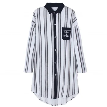 

Brand 100% Cotton Nightgown Women Nightdress Sleepwear Loose Big Nightgowns Striped Sleepshirts Dress Lounge Fashion Clothing
