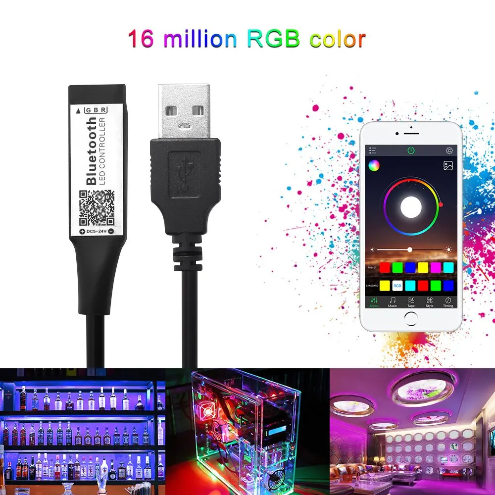 

Smart RGB Bluetooth Timer Suitable LED Controller USB for 5V 3528 5050 RGB Light Strip Multicolor Changing TV Backlight