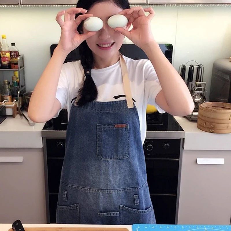 Apron for Women Denim Cowboy Family Matching BBQ Senior Cotton baking Bib Kitchen Men cooking Waitress Apron for man