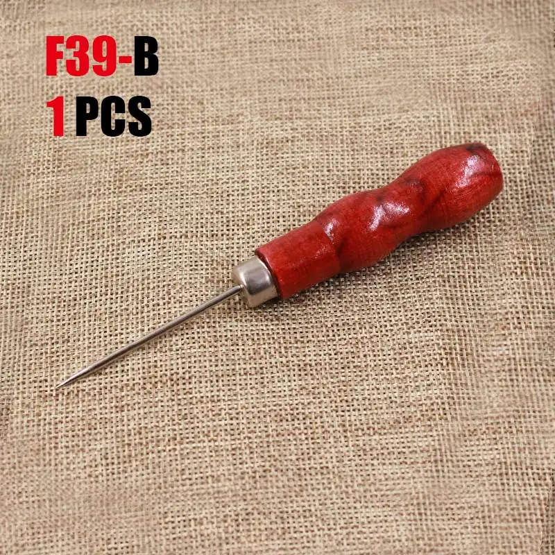 F39-B-1PCS Инструмент для ремонта обуви с деревянной ручкой, инструмент для позиционирования, инструменты для сверления, дырокол для кожи, сшитые иглы для шитья, 1 шт./2 шт - Цвет: F39-B-1PCS
