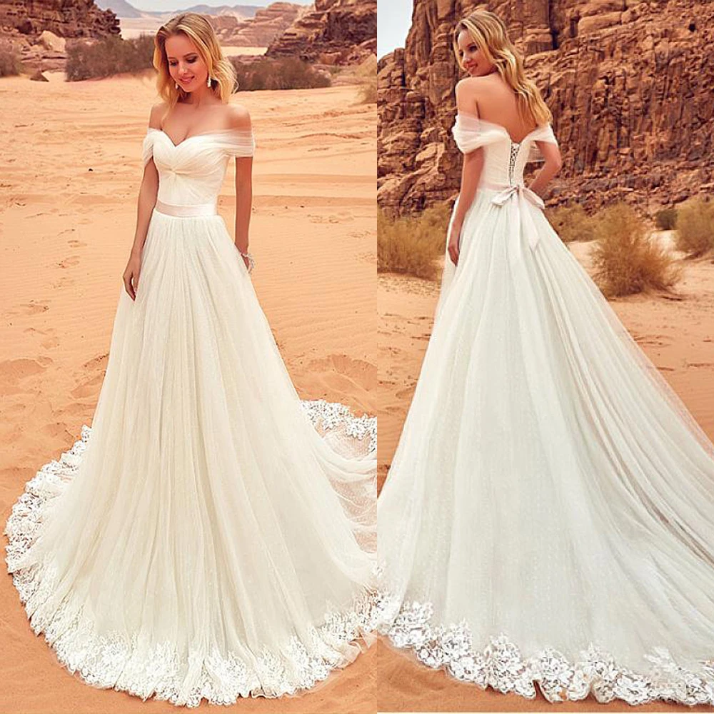 Fantastic Tulle Off The Shoulder Neckline A Line Wedding Dress With Lace Appliques Tulle Pink Sash Bridal Dress Wedding Dresses Aliexpress