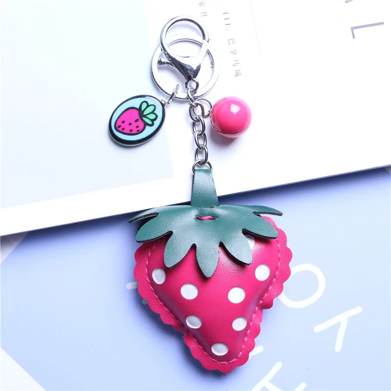 Exquisite Handmade Leather Key Chain Strawberry Keychains Women Handbag