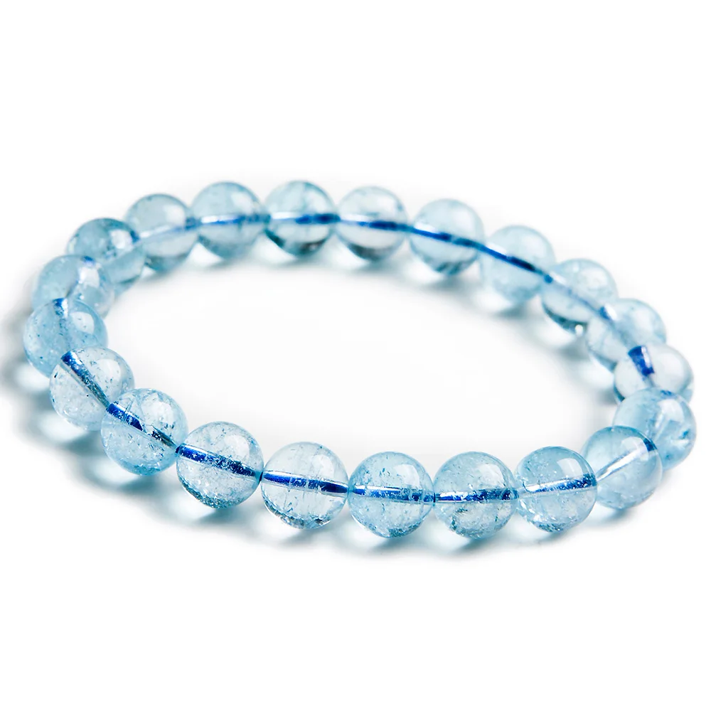 

High Quality Natural Natural Topaz Blue Clear Round Beads Woman Men 9mm Fashion Stretch Bracelet AAAAA Healing Stone Jewelry