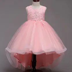 Кружевное платье со шлейфом; Платья с цветочным узором для девочек; детское элегантное платье; бальное платье принцессы для первого