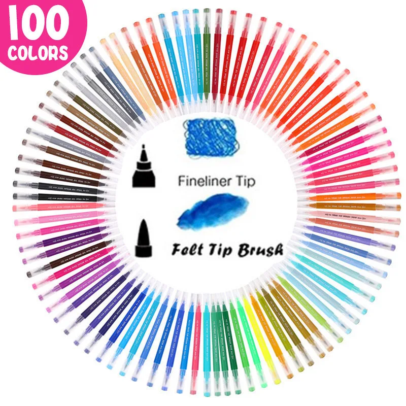 

Noverty FineLiner Drawing Painting Watercolor Art Marker Pens Dual Tip Brush Pen School Supplies 12/18/24/36/48/72/100PCS