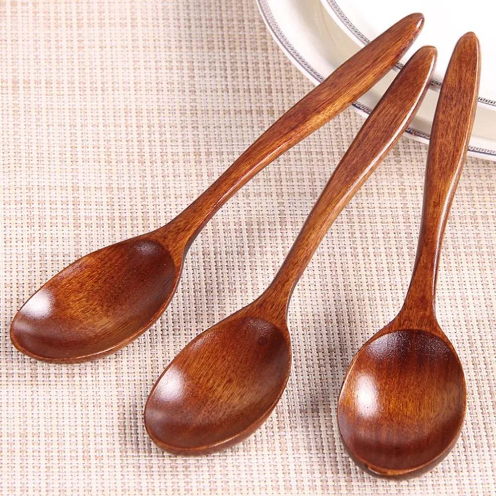 

5PCS Lot Kitchen Long Handled Wooden Spoon Bamboo Cooking Utensil Tool Soup Teaspoon Catering Tea Spoon For Picnic Kitchen