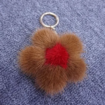 

Flower Key Chain Real Otter Fur Key Ring Fashion Cute Pompom 10cm Bag Chain Highend