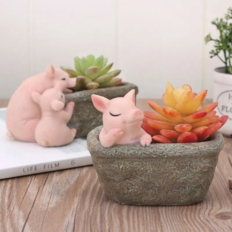 

2019 1PC Cute Cartoon Pig Flower Pot for Cactus Potted Plant Cute Pig Animal Theme Home Desktop Decoration Flower Pot