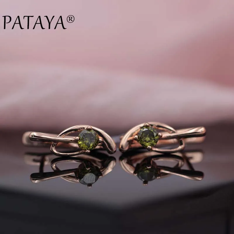 PATAYA, эксклюзивные свадебные серьги с буквой D, 585 розовое золото, голубой натуральный циркон, модные ювелирные изделия, изысканные уникальные Зеленые Короткие серьги