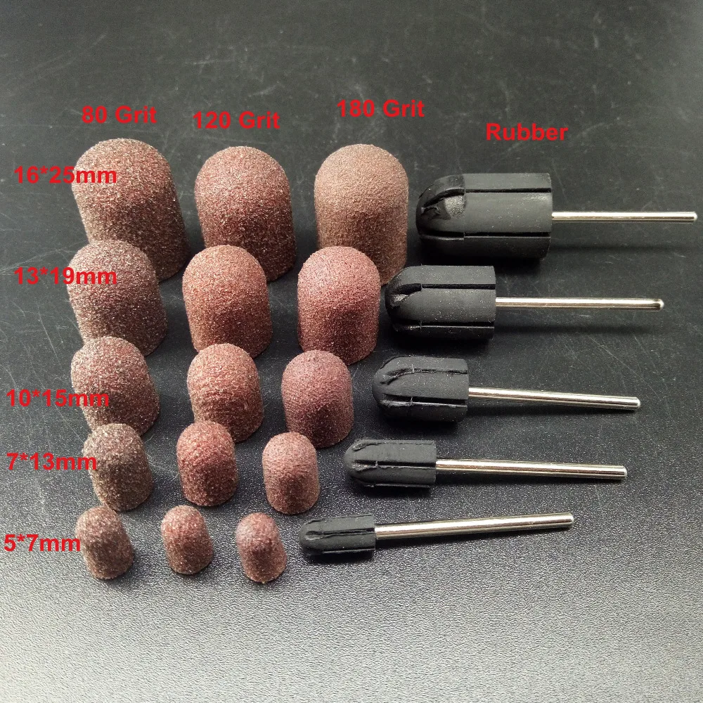 5pcs/lot  5*11 7*13 10*15 13*19 16*25 professional Nail sanding cap ! for electric nail drill manicure pedicure,3 Grit,No Rubber