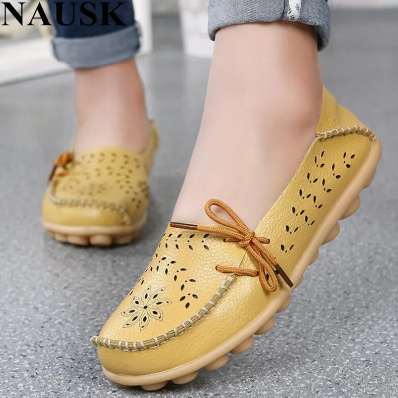 

NAUSKNAUSK New Arrival Women Flats Shoes Women Loafers Ladies Slip On Flats 9 Color Genuine Leather Driving Shoes Women Shoes