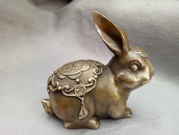 

free shipping Chinese Copper Animal Fu Wealth Fengshui Zodiac Year Rabbit Sculpture Statue