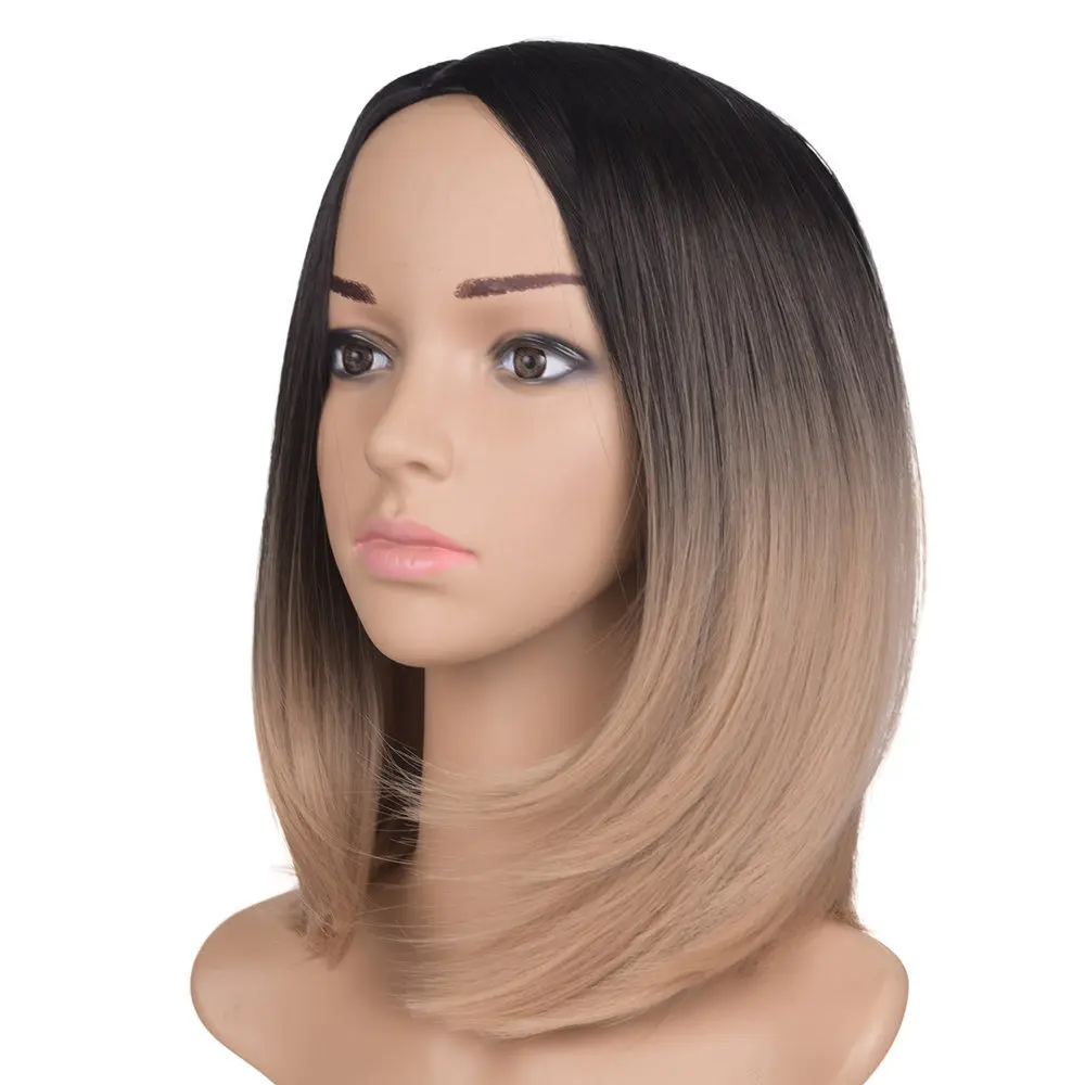Feilimei Афро-американский боб парик 10 дюймов 160 г синтетические короткие прямые волосы Омбре черный зеленый блонд Серый цветной Косплей парики