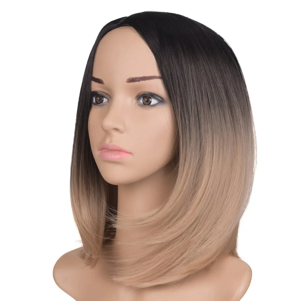 160g sintético curto cabelo reto ombre preto
