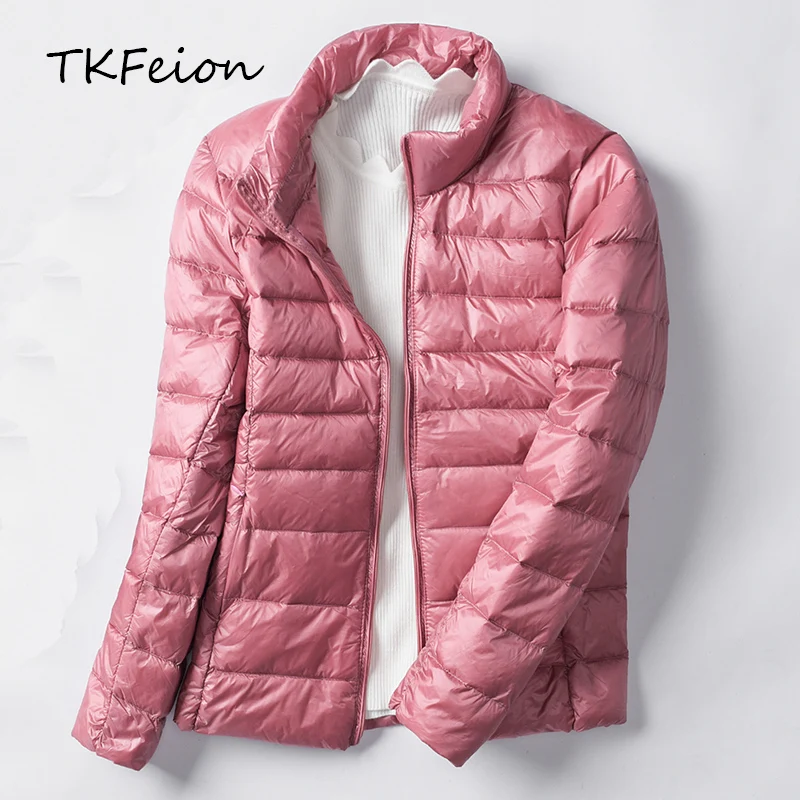 

Womens Slim Jackets Ultra Thin Super Light 2019 Spring/autumn Ladies Casual Short Coat Jackets Stand Neck Female Duck Down Coats